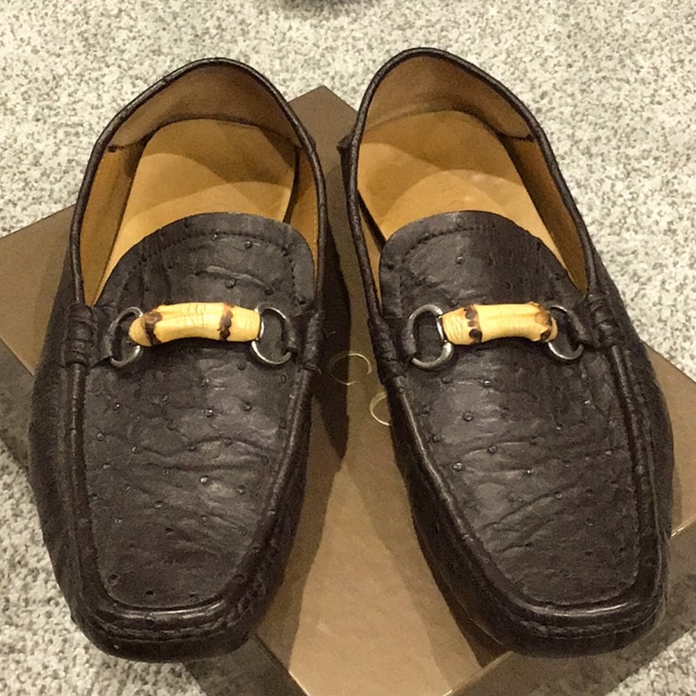 Mens Gucci Ostrich Leather Bamboo Horsebit Slip on shoe